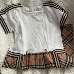 Burberry Kids White and Tan Plaid Dress